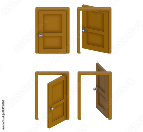 Open and close door 3d illustration. House apartment entrance corridor flat design background. Home exit interior view freedom concept.