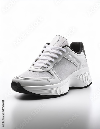 Plain white sneakers with minimalist design isolated on white background