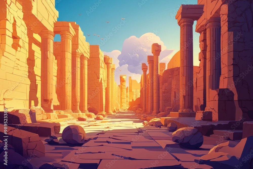 Fototapeta premium Ruins of an Ancient Temple with Stone Columns and a Pathway