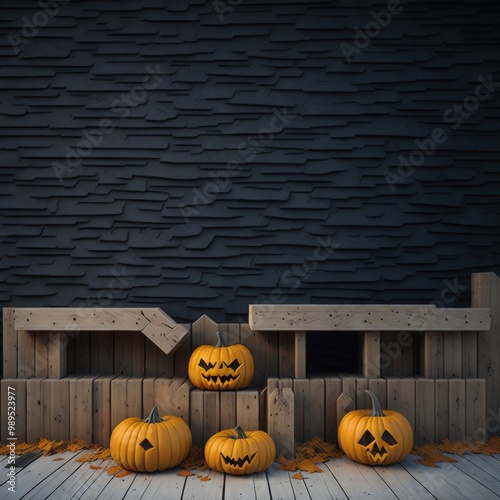 Creepy halloween foundation with void wooden boards photo