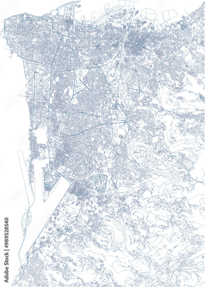 Obraz premium Streets of Beirut, city map, Lebanon. Buildings and roads, vector
