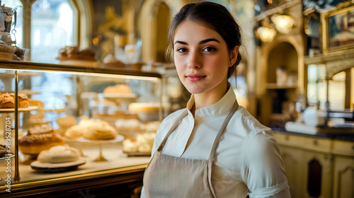 A receptionist in a luxurious bakery in Germany.