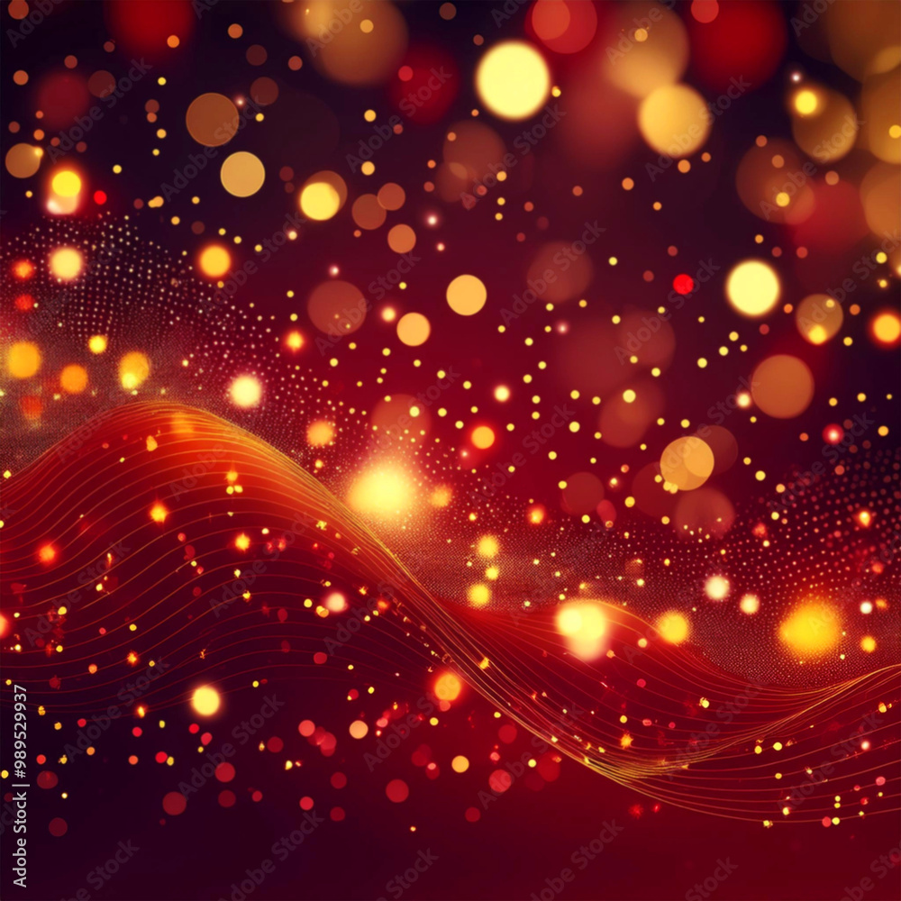 Fototapeta premium Abstract background, dark red and gold, bokeh banner, illustration. AI