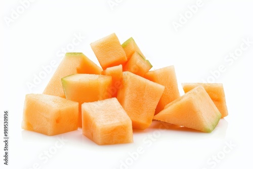 Chopped cantaloupe on white background