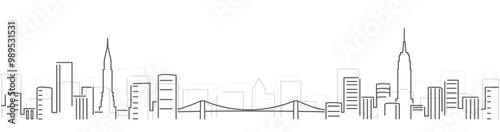 New York City Simple Dark Lines Skyline on White Background