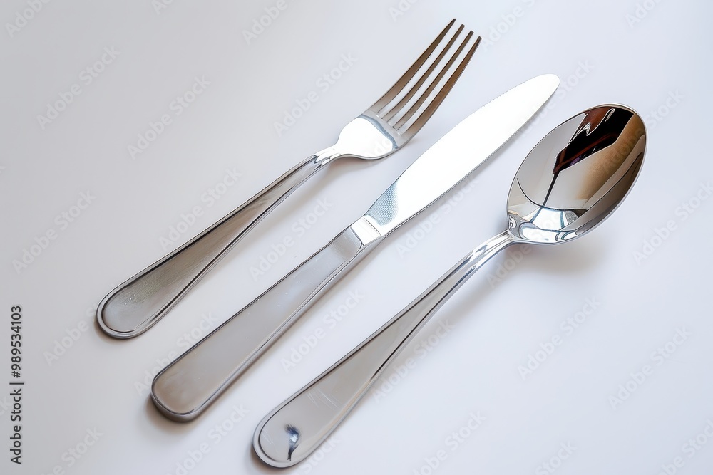 Isolated cutlery set on white background with fork knife and spoon Isolated cutlery set on white background with fork knife and spoon