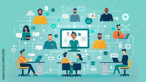 illustration of communication business team by web 