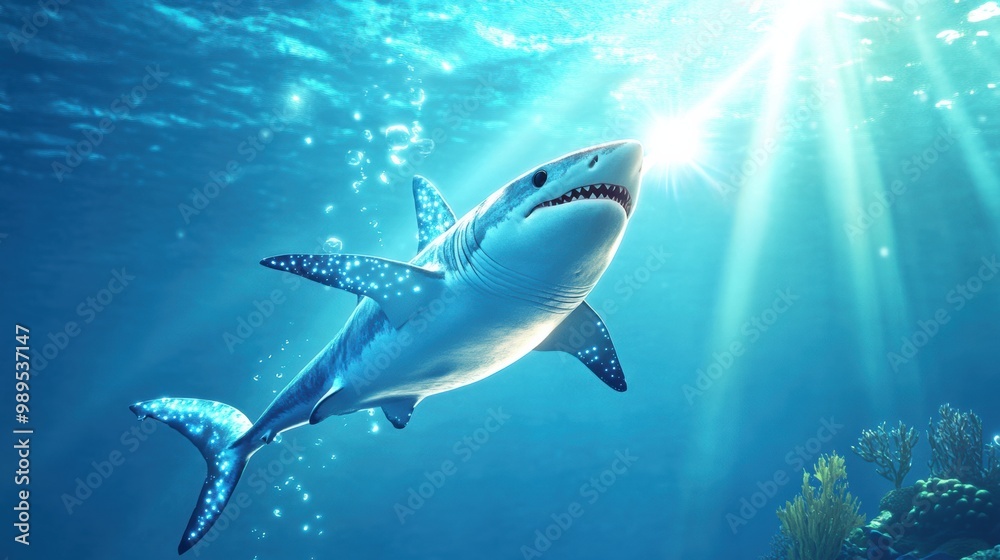 Obraz premium Shark Swimming Gracefully in Clear Ocean Water