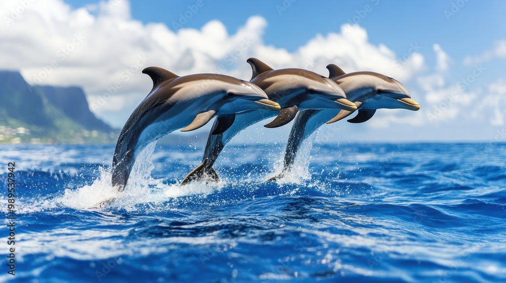 Playful Dolphins Jumping Through Ocean Waves Playful Dolphins Jumping Through Ocean Waves