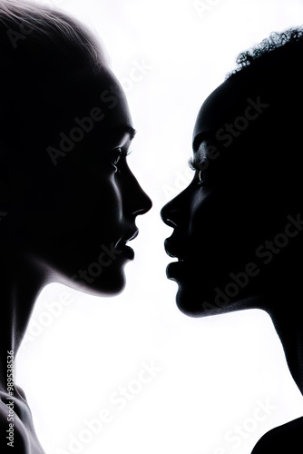 Silhouettes of a white woman and a Black woman facing each other.