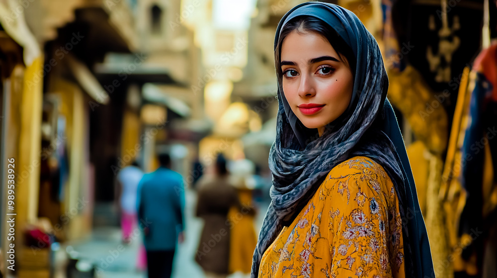 Beautiful Egyptian female model walking through the streets of Old Cairo. Beautiful Egyptian female model walking through the streets of Old Cairo.