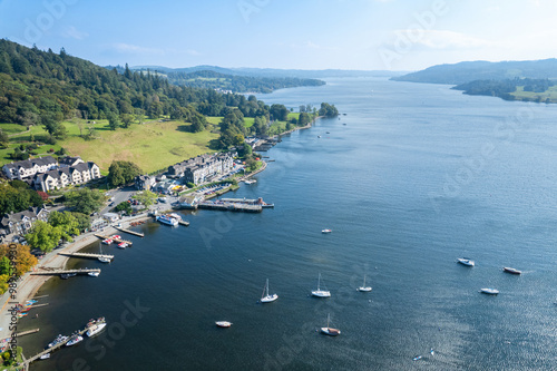 panorama aerial view of Ambleside, Windermere, Westmorland and Furness district of Cumbria, Lake Distract, UK photo