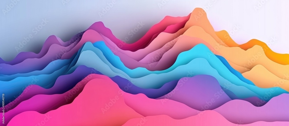 Abstract mountain shaped background with a papercut style Surreal terrain illustration featuring vibrant colors and equalizer visualization