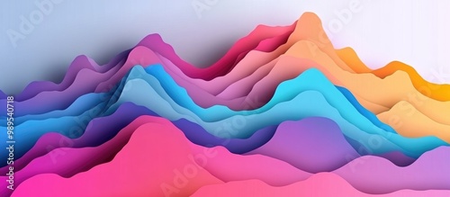 Abstract mountain shaped background with a papercut style Surreal terrain illustration featuring vibrant colors and equalizer visualization