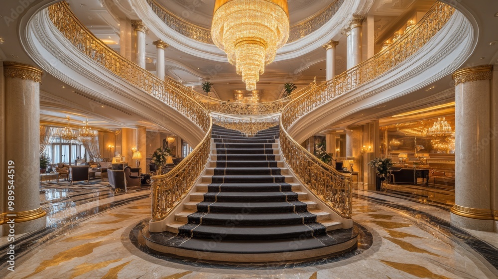 Obraz premium Grand Staircase in a Luxurious Interior with Gold Accents
