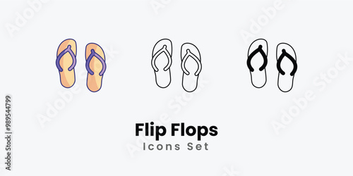 Flip Flops Icons thin line and glyph vector icon stock illustration