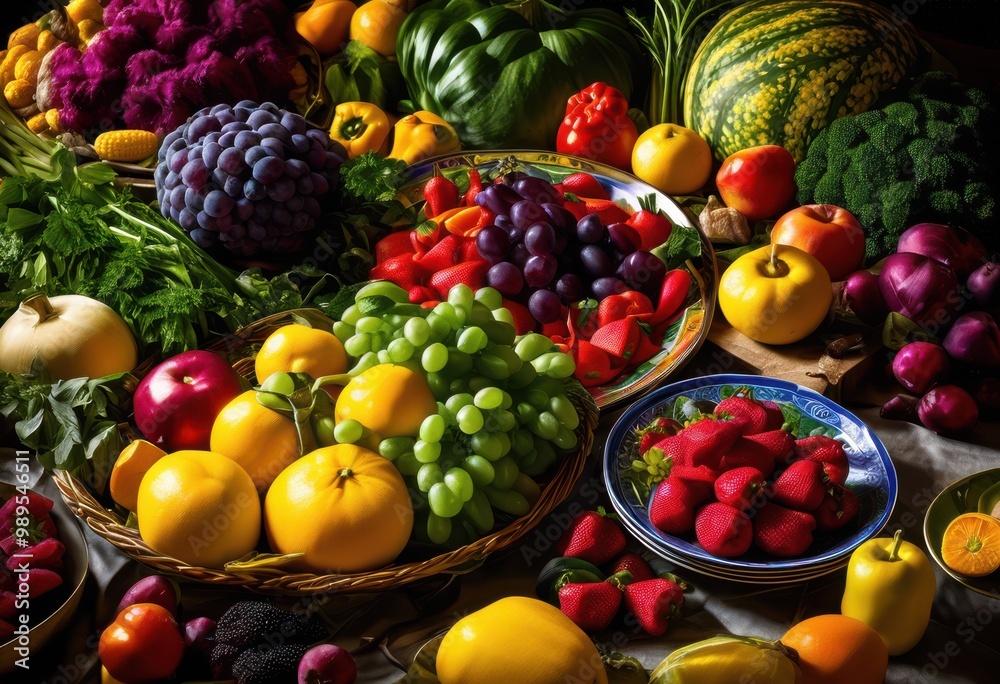 vibrant ingredients beautifully displayed lively culinary setting colorful plates fresh produce, colors, vegetables, fruits, herbs, spices, cooking, meal