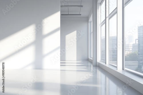 Modern Open Office Space with Bright Interior Design and Mock Wall