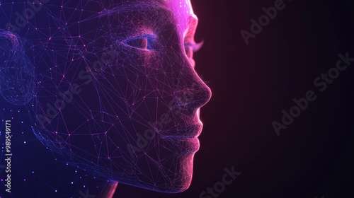 Abstract Digital Art: Glowing Wireframe Portrait