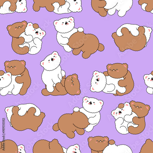 Cute bear sex poses pattern seamless. Sex and teddy bear Couple in love background . sex positions ornament