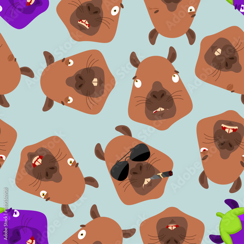 Capybara pattern. rodent background. Ornament face animal