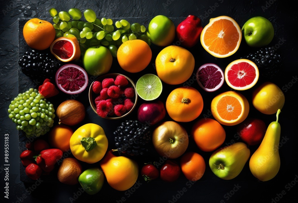 stunning display vibrant food textures artfully arranged dark stone surface highlighting colors details, aesthetic, artistic, arrangement, background, colorful stunning display vibrant food textures artfully arranged dark stone surface highlighting colors details, aesthetic, artistic, arrangement, background, colorful