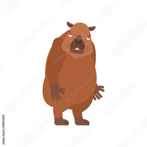 Capybara sad. rodent sorrowful and dull.