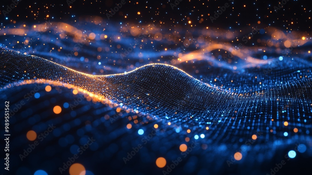 Abstract Digital Art: Glowing Particles and Wave Pattern Abstract Digital Art: Glowing Particles and Wave Pattern