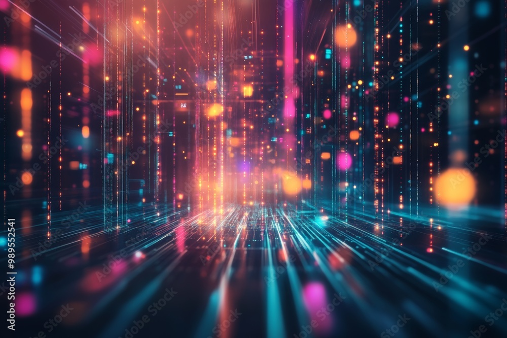 Abstract digital data matrix with neon lights, futuristic technology concept Abstract digital data matrix with neon lights, futuristic technology concept