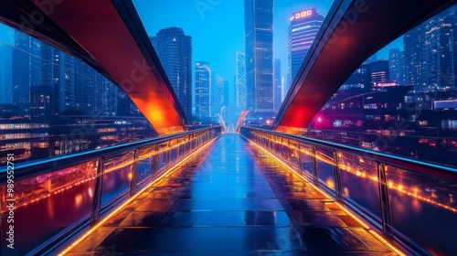 Modern Bridge in a Cityscape at Night