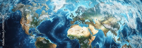 Winter Planisphere: Detailed Flat View of Earth's Landforms from Altitude