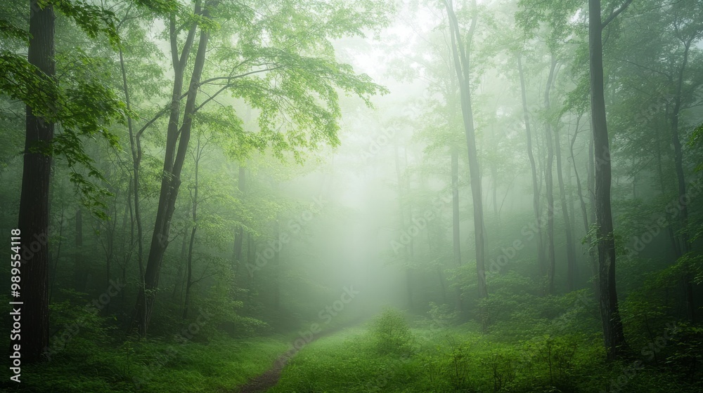 Fototapeta premium Enchanted Forest Path: A Misty Woodland Scene