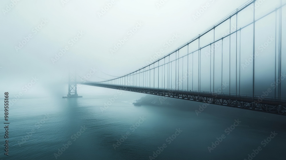 Obraz premium Suspension Bridge in Foggy Landscape