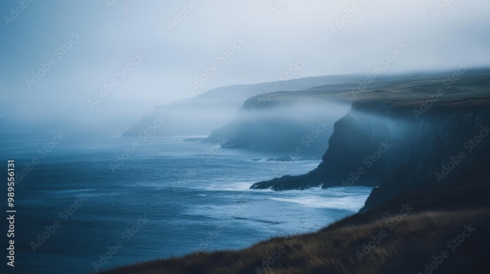 Fototapeta premium Dramatic Sea Cliffs and Foggy Landscape