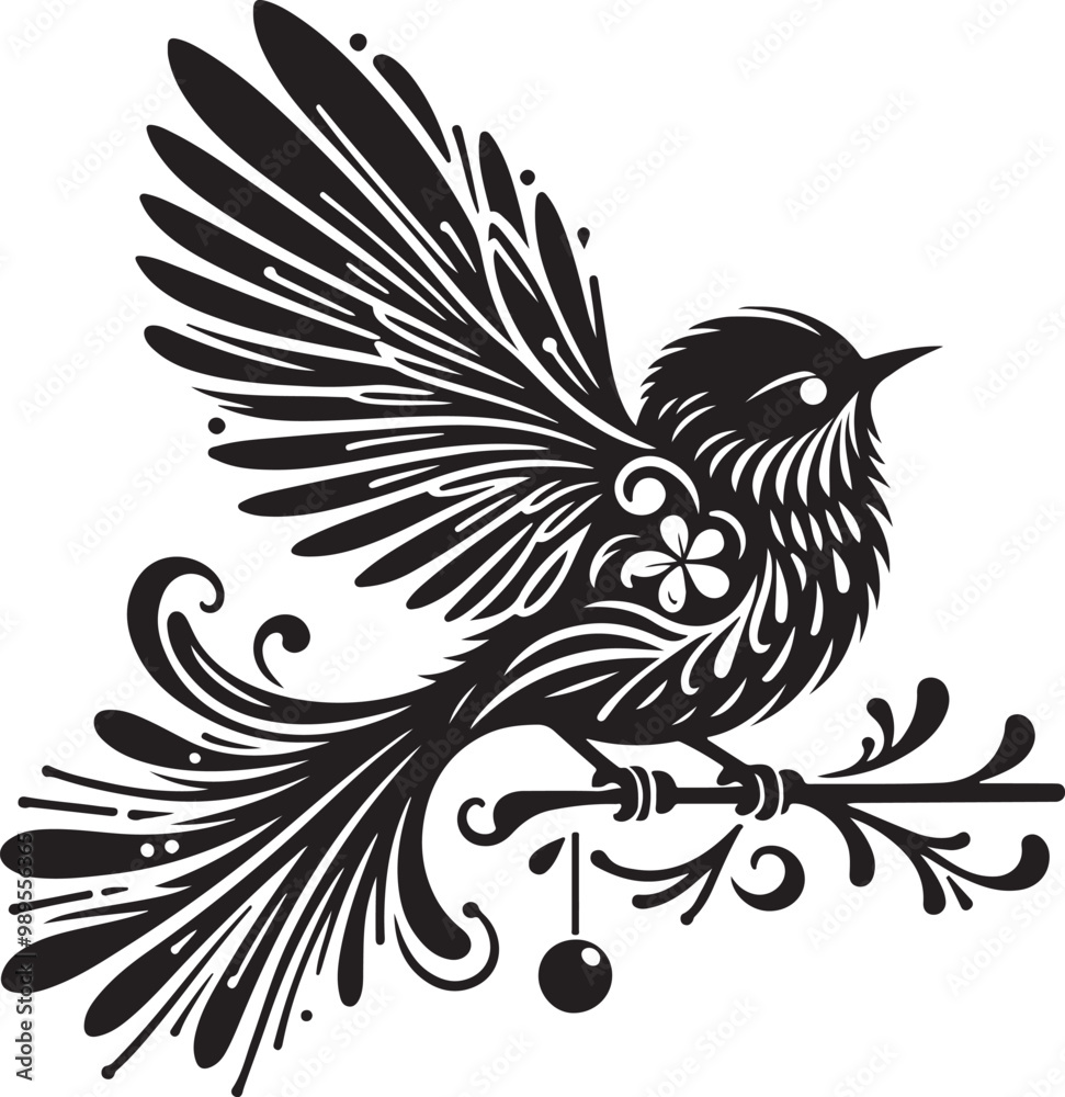 Obraz premium black and white bird sitting on a tree branch,pattern on bird.