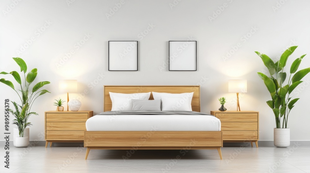 Modern Bedroom with Minimalist Decor and Green Plants Modern Bedroom with Minimalist Decor and Green Plants
