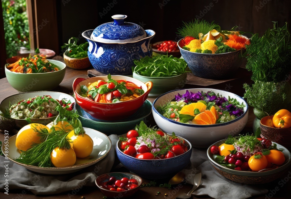 vibrant colorful dishes showcased bright containers displaying feast flavors visual delight, appetizers, bowls, cuisine, design, dining, decoration vibrant colorful dishes showcased bright containers displaying feast flavors visual delight, appetizers, bowls, cuisine, design, dining, decoration