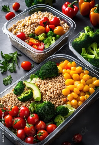 vibrant meal prep containers brimming nutritious foods healthy eating, balanced, meals, recipes, colorful, ingredients, vegetables, fresh, fruits, portion