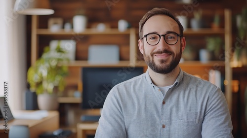 Smiling Man in Glasses Portrait - Home Office