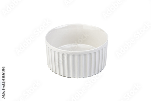 Ceramic white ramekin isolated over white background