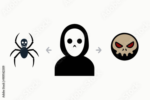 Living skeleton with Spider Concept, Nightmare Before Christmas Vector Icon Design, Halloween costume Symbol, Holiday Celebrations Face Mask Sign, Scary Monster characters Stock illustrationwith white