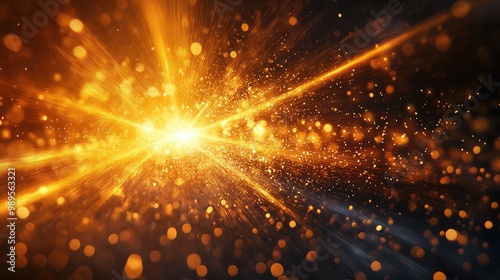 Explosion of Yellow Light with Golden Sunburst and Digital Lens Flare - Radiant Light Rays on Black Background for Dynamic Visual Effects photo