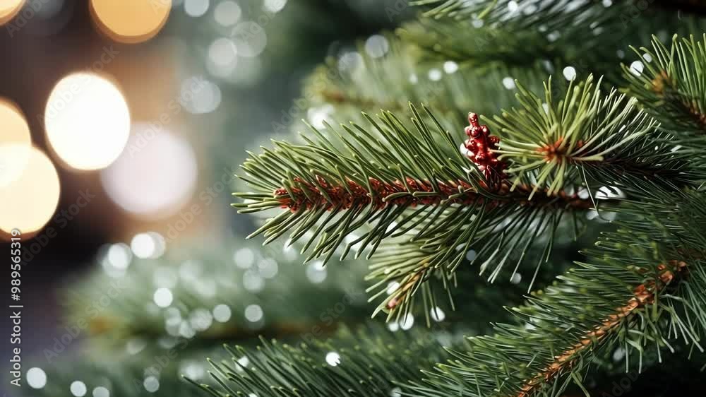 Festive christmas tree branch with twinkling lights creates a cozy holiday atmosphere, perfect for winter celebrations in december Festive christmas tree branch with twinkling lights creates a cozy holiday atmosphere, perfect for winter celebrations in december