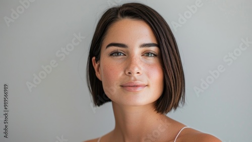 Portrait of a young woman with dark hair and natural beauty