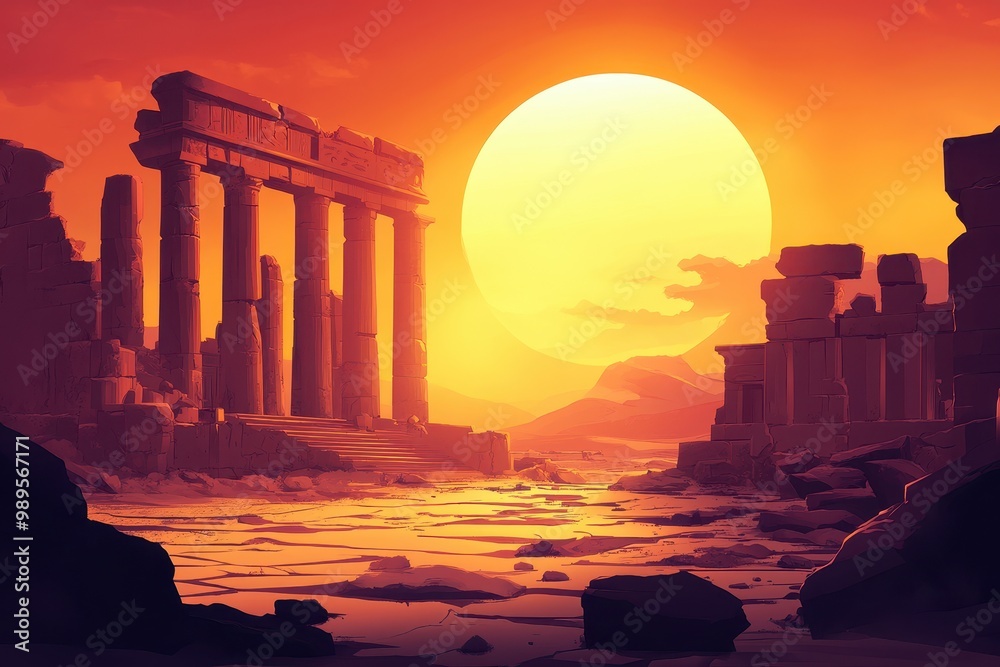 Fototapeta premium Sunlit Ruins of an Ancient Temple