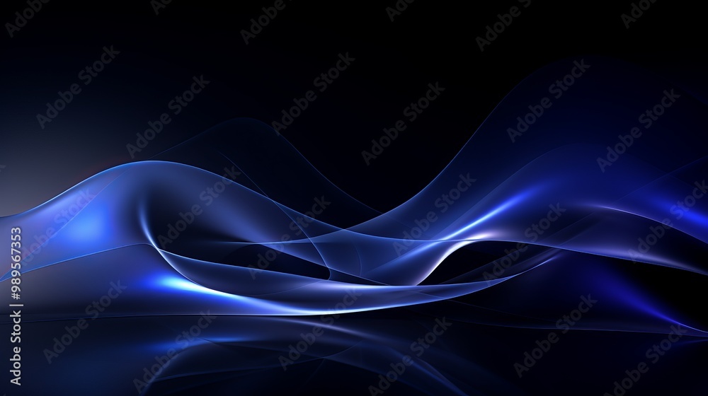 Fototapeta premium Flowing blue abstract waves against a dark background, creating a serene and dynamic atmosphere