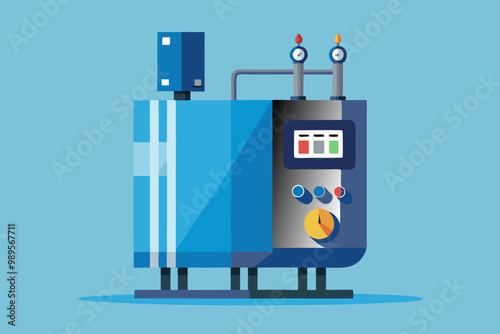 Ilustración de un moderno sistema de caldera con un panel de control digital y manómetros. El sistema está diseñado para controlar la calefaccióflat-vector-of-a-modern-boiler-with-digital-temper-1.svg