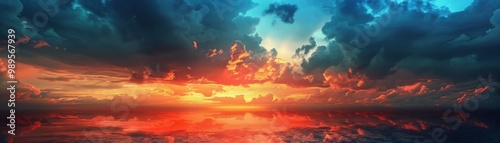 Fiery Sunset Over the Ocean