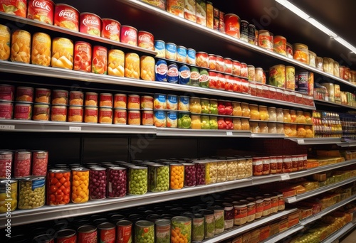 Wallpaper Mural vibrant display diverse canned food selections featuring colorful labels assorted varieties neatly arranged shelves, variety, assortment, groceries, pantry Torontodigital.ca