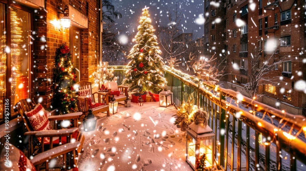 A cozy balcony decorated for Christmas A cozy balcony decorated for Christmas